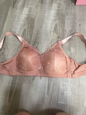 Embroidered Lace-Trim Support Bra in Blush Pink
